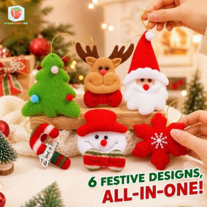 6Pcs Christmas Tree Hanging Ornaments Set Fabric Santa Reindeer Snowman Candy Cane Cute Decor