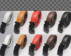 (Genuine Leather) Ikat pinggang pria model rel sabuk gesper kulit men belt automatic Hitam Cokelat Putih Merah Cokelat Muda (G-35GL)