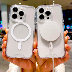 Clear MagSafe Phone Case With Metallic Botton Side Compatible for iphone xr 11 12 pro max 13 pro max 14 pro max 15 plus 15 pro max 16 plus 16 pro max and samsung galaxy s24 ultra s24 plus s23 ultra s25 ultra