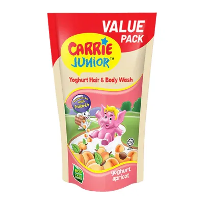 Carrie Junior Syampu Mandian Refill Yoghurt Melon Yoghurt Apricot Yoghurt Apple 475g