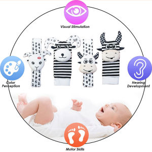 ZEEMIN Black and White High Contrast Baby Toys 0 12 Months Tummy Time Sensory Toys Baby Rattle Socks Wrist Strap Rattles Montessori Toy