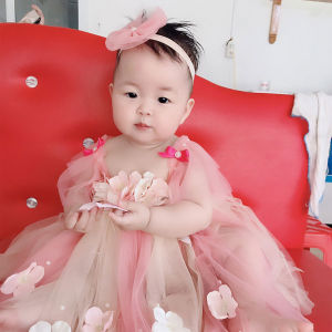 Đầm cho bé cánh tiên hồng cam phối kem đính hoa tú cầu phù hợp cho bé 1 tháng đến 5 tuổi