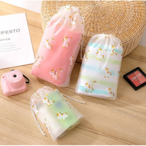 FYHL0072 Pouch Transparan Motif Karakter Tas Serut Travel Storage Bag Make Up Organizer Anti Air Isi 10 Pcs