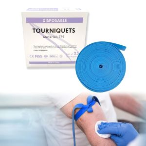 Tourniquet Latex Free TPE 18 Inch Long Roll of 25 pcs Blue