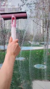 Handle Cleaning Brush Window Cleaner Double Side Wipe Glass Squeegee with Cleanser Spray Bottle