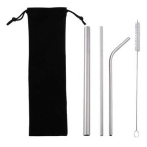 cindychen2 5pcs Set Drinking Straw Stainless Steel Stirring+Brush+Bag