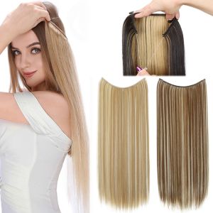 HUNIU Invisible Fishing Line Hair Extension Multi-Color Synthetic Ombre Layered Thick hair Fake Seamless Long Straight Wig Piece for Women