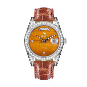 【START】Tiger Eye Stone Mens Watch Swiss Fully Automatic Mechanical Movement Diamond Watch Date Week Function Butterfly Buckle Crocodile Skin Strap