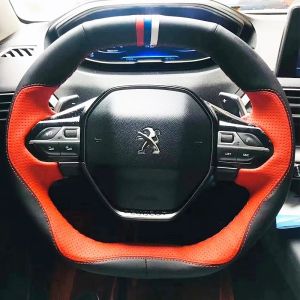 Kaly 100% Fit For Peugeot e-208 508 208 3008 4008 5008 2016-2020 Hand Stitched Genuine Leather sporty style Car Steering Wheel Cover K7M2P