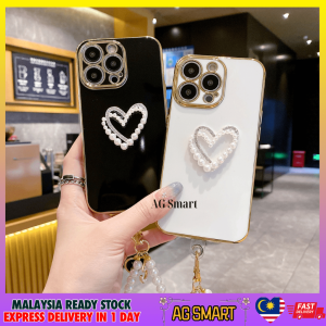 Redmi A1 9A 9C 9T 10 10A 10C 12 12C 13 13C 14C Note 9s 9 Pro 10 10 Pro 11 11 Pro 12 12 Pro 12 Pro+ Plus 13 13 Pro 13 Pro+ Plus 14 Pro 14 Pro+ pearl love with bear chain electroplated casing cover fon sarung 手机壳