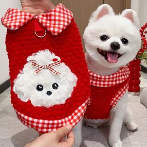 OKDEALS01 Warm Thick Winter Dog Clothes Comfortable Cartoon Pattern Dog Plush Vest Cute Windproof Pet Coat for Autumn Winter