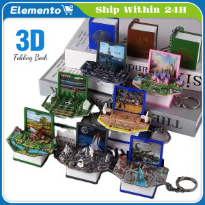 3D Mini Fold Book Keychain Children Kids Toys Anxiety Stress Castle Toys Birthday Jewelry Gift Car Key Rings Key Chains