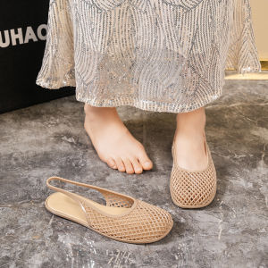 Free Shipping Baotou Sandals For Women 2026 New Style Flat-Soled Small Fishnet Hollow-Out Round-Toe Backless WomenS Sandals Summer Sandals
