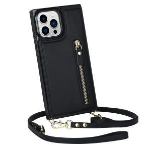 RFID Zipper Wallet Lanyard Cards Solt Leather Case for iPhone 15 14 Pro Max 13 12 Mini 11 X XR XS 7 8 Plus Strap Crossbody Cover