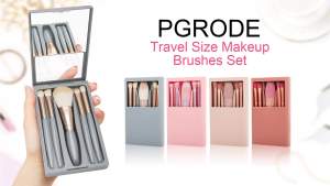 Travel Size Makeup Brushes Set Travel Essentials for women Portable Make Up Brush Kit Small Complete Function Cosmetic Brushes Set with Case and Mirror 5PC(Blue)