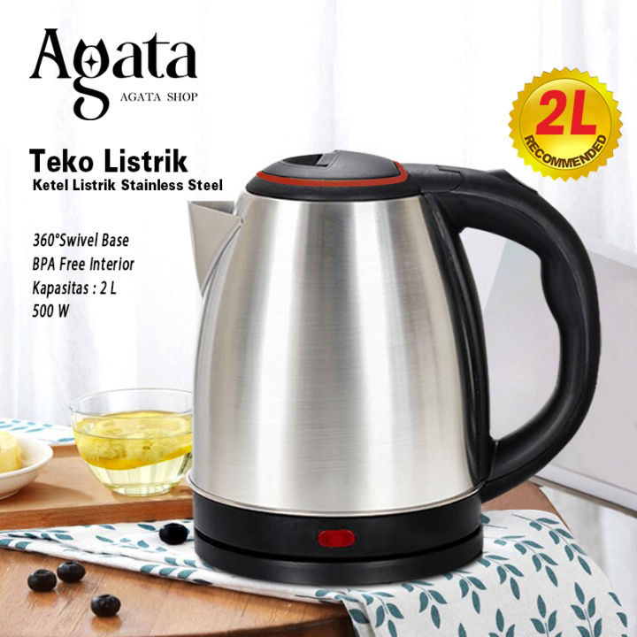 Teko Listrik Stainless Steel Electric Kettle Pemanas Air Electric Kettle Besar Otomatis 2.0L