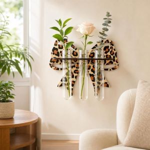 SIMPL Home Ornaments Hydroponic Planter Shelf Wooden Vase Wall Mounted Planter Minimalist Leopard Flower Pot Indoor Garden