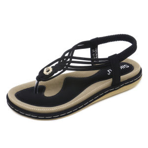 【36-42】Womens Shoes New Ladies Sandals Womens Metal Woven Flat Slippers Non-Slip Casual Flip-Flops