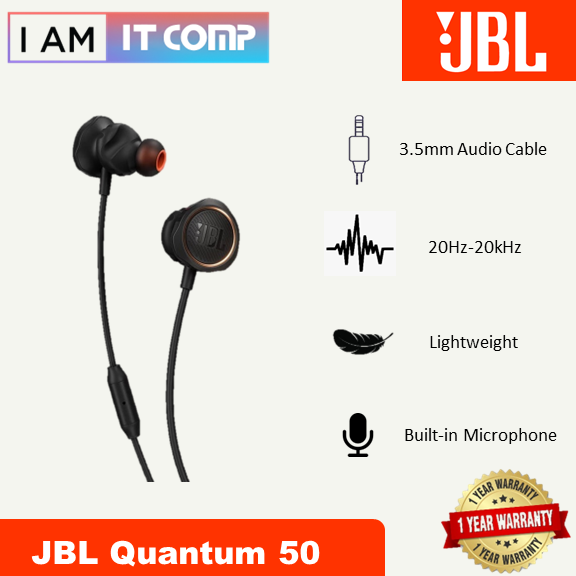 JBL Quantum 50 Wired Inear Gaming Headset with Volume Slider and