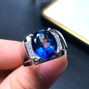 BOCAI 2021 Trendy 100% Real Pure s925 Silver Jewelry Inlaid With Natural Tanzanite Blue Topaz Personalized Mens Ring Adjustment