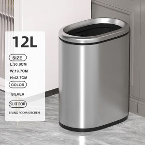 9L Stainless steel bathroom trash can ultra-narrow oval dustbin simple waterproof garbage bin suitable for living room toilet bedroom and kitchen