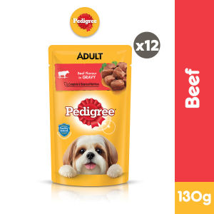 PEDIGREE Dog Food Pouch Beef Flavor in Gravy 130g (12-Pack)