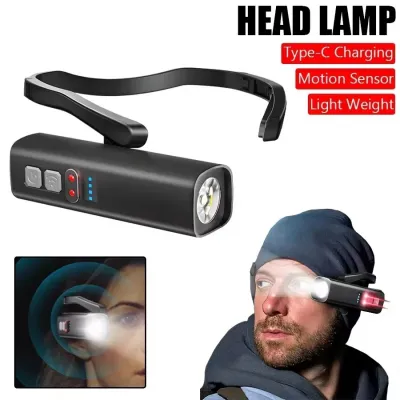 Headlight Lampu Depan Klip Telinga Super Terang USB Isi Ulang Sensor LED Portabel Tahan Air untuk Lari Luar Ruangan Memancing Hiking