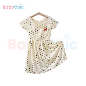 Kids Short Sleeve Dress Polka Dot Baju Gaun Budak Perempuan Lengan Pendek Comel 6 Months - 6 Years
