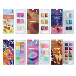 Seamiart portable 6/12 Color Metallic Glitter Pearlescent Candy colors Solid Watercolor Paint Set painting Pigment Art Supplies