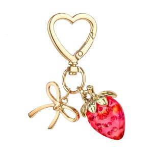 Fashionable Strawberry and Bowknot Design Keychain Perfect for Fashion Forward Women Students and Cute Style Lovers
