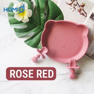 HOMIE Baby Silicone Suction Plate Spoon Fork Set 100%FoodGrade Silicone BearPlate Feeding Dinnerware