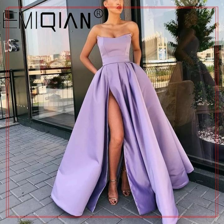 Ready Stock Elegant Strapless Party Gown Satin Sexy Prom Dress