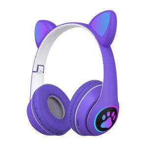 Headphone Bluetooth STN28 LED Telinga Kucing Headset Bando Wireless Portable Cute Cat Audio Stereo Super Bass Earphone Music Gaming - GP Mall