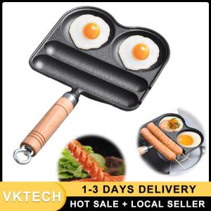 4-Cup Iron Sausage and Omelette Pan with Handle Pancake Pan Breakfast Skillet Compatible with Gas Stove and Induction Cooktop
