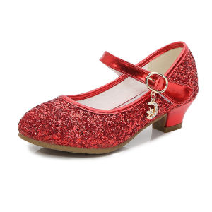 Girls Purple High Heels For Kids Princess RED Leather Shoe Footwear Childrens Dress Party Wedding Shoes Round Toe 1-3CM