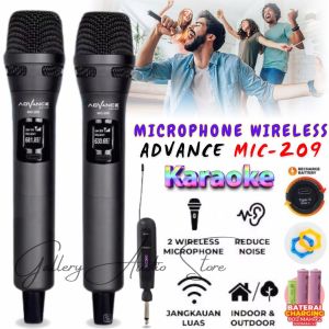 Microphone Duet Karaoke Profesional ADVANCE MIC 209 [ Isi 2Pcs Mic Wireless ] | Mic Duet Karaoke Advance Tanpa Kabel Mic-209 Bisa Di Charger USB Type C | Jangkauan Suara Luas Dan Jernih | Gallery Audio