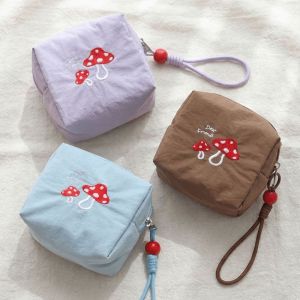 CANICECA Large Capacity Makeup Bag Mushroom Shaped Multi-Purpose Womens Fabric Clutch Cute Versatile Coin Purse Data Cable Storage