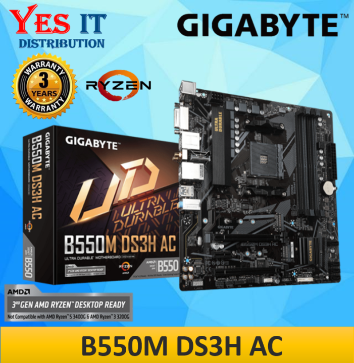 GIGABYTE B550M DS3H Carte mère - Processeurs AMD Ryzen 5000, VRM 5 3 Phases, jusqu'à 4733 MHz
