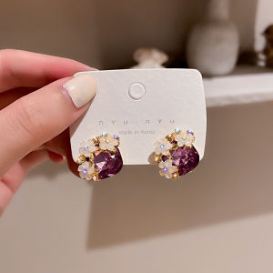 Frascati Fashion Vintage Square Crystal Stud Earrings For Women Simple Luxury Rhinestone Flower Jewelry Gift