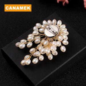 【CANAMEK】 Elegant Pearl Flower Brooch Pin Badge For Women Girls Fashion Clothes Decoration Jewelry Gifts