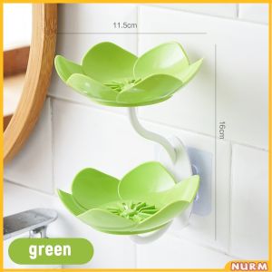 Double Layer Lotus Shaped Flowers Shape Soap Dish Soap Box Punch-free Wall Mounted Nurm