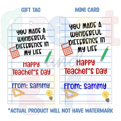 [Bundle of 5 pcs] Mini Teachers Day Cards / Gift Tags Custom Teachers Day Gift Card Mini Card Customised Thank You Cards