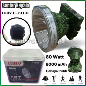 SENTER KEPALA LED LUBY L-1913L 80 WATT BATERAI 8000MAH tahan 50 jam ART MASTER | Senter Kepala Cahaya Putih Super Terang Luby L 1913 L (80W) Motif Batik | BRO