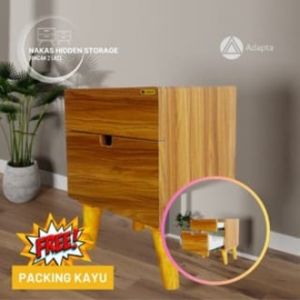 Adapta - Nakas Bedside 2 Laci dengan Hidden Storage - Nakas Minimalis 2 Laci Aesthetic Multifungsi