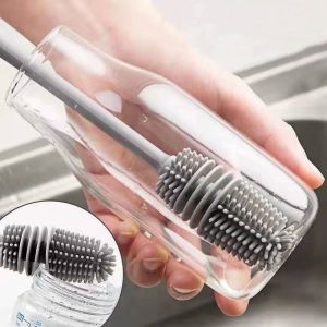 Silicone Milk Bottle Brush Cup Scrubber Glass Cleaner Long Handle Drink Bottle Clean Brush Kitchen Cleaning Tool