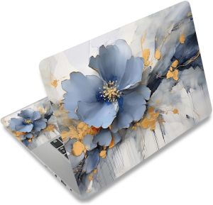 Laptop Skin Sticker Decal Cover 11.6”12" 13" 13.3" 14" 15" 15.4" 15.6" Laptop Netbook Skin Sticker Cover Art Notebook Protector (2 Wrist Pad Included) Easy to Apply & Removable Blue Silver Flower