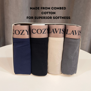 4 Pieces Underwear In 1 Gift Box(Black+ Grey+ Blue+ Light Grey) Premium Combed Cotton Boxers for Men Medium Waist Soft & Breathable Menswear