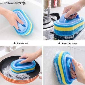 WP💓💛💖 Thickening Cleaning Brush With Handle Kitchen Sponge Wipe Bathroom Tile Bathtub Cleaning Sponge Home Stain Removal Clean Tools