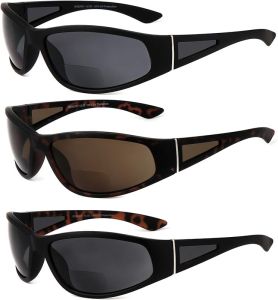 3 Pairs Bifocal Sunglasses for Men and Women with Side Protection Lenses Wrap Around Tinted Readers