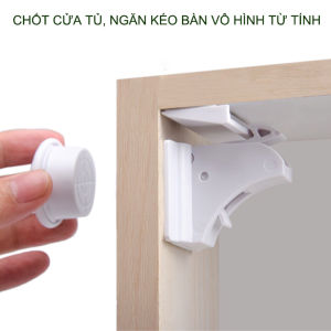 Chốt khóa cửa tủ ngăn kéo bàn lại vô hình từ tính (01 khóa nam châm kèm 4 chốt)